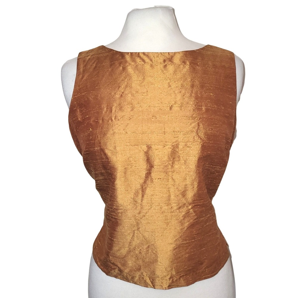 Chris Kellogg Palm Beach Metallic Bronze Raw Silk Sleeveless Cocktail Blouse M